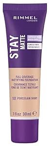 Rimmel London Stay Matte Liquid Mousse - 101 Porcelain Ivory - Foundation, Lightweight, Shine Control, Oil-Free, 1oz