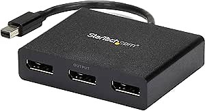 StarTech.com 3-Port Multi Monitor Adapter - Mini DisplayPort to DisplayPort MST Hub, Dual 4K30Hz & 1x 1080p - Video Splitter for Extended Desktop Mode on Windows Only - mDP 1.2 to 3x DP (MSTMDP123DP)