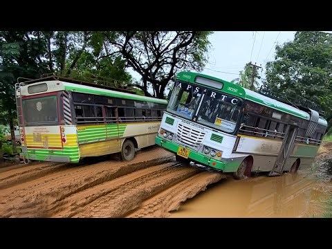 It's Hard To Bus Drive on Mud Roads With Passengers | Bus Driving On Bad Roads | Bus Market