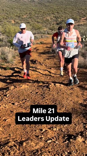 Through Bumblebee Aid ahead of course record pace! Here’s how the top 5 men and women are looking on the climb out of bumblebee aid, roughly mile 21. | Aravaipa Running