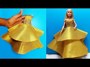 Gorgeous DIY Barbie Doll Dress | Glamorous Party Gown for Barbie | DIY barbie dress making easy