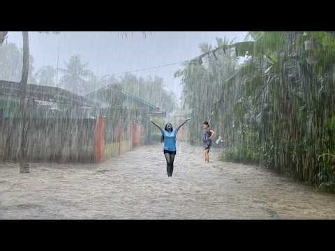 SCARY EXTREME Rain & Thunder in red soil village inside - Rain Sounds for Sleep