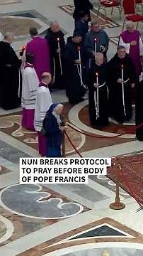 French nun breaks protocol to pray before body of Pope Francis | AFP #shorts
