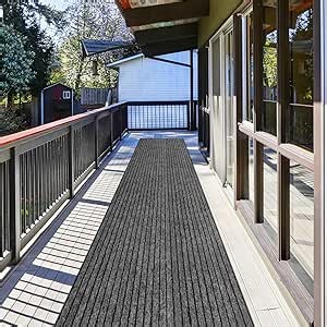 Runner Rug 4 ft x 8 ft Indoor/Outdoor Low Profile, Hallway, Kitchen, Patio, Deck Area, RV, Entryway, Garage, with Non-Slip Rubber Backing, Gray with Black Stripe, Custom