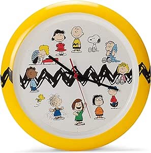 Mark Feldstein Peanuts Characters Zig Zag Wall Clock, Yellow and Black, 13 Inch