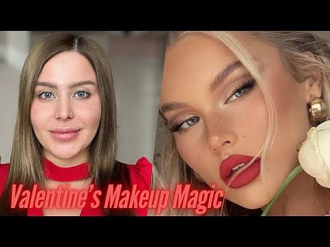 Valentine’s Day Glam Makeup Tutorial | Soft Smokey Eyes & Bold Red Lips Transformation
