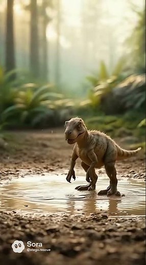 Baby T-Rex Stomping in a Muddy Puddle｜Playful Prehistoric Moment #Tyrannosaurus