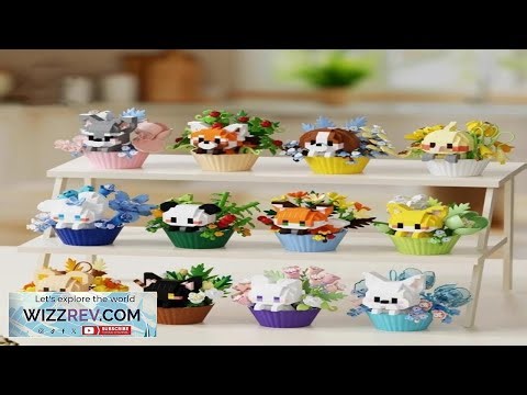 Cute dessert small animals potted bouquet cartoon doll panda puppy building block