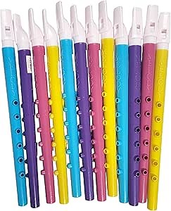 Assorted Colors Plastic Flutes (11") 6 Holes. Musical Wind Recorders Sound Instrument for Kids Toy for Music Party Favors Supplies (24 Flutes)