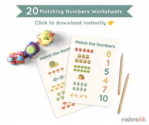 Number Matching Worksheets for Kids – 20 Printable Math Activities for Preschool, Kindergarten, Homeschool - Etsy