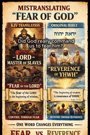 DID GOD REALLY COMMAND US TO “FEAR” HIM — OR WAS THAT A POLITICAL TRANSLATION? The real answer is not in cheap English translations. It is in the Original Bible, written in Hebrew, not filtered through kings. Take Psalm 111:10. Original Bible, index 17,096. Hebrew: ראשית חכמה יראת יהוה KJV renders this as: “The fear of the LORD is the beginning of wisdom.” That is false. The Hebrew word יראה — yirah — does not mean terror. It means reverence, awe, conscious respect. Fear shuts down wisdom. Rever