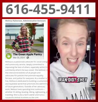 BREAKING - The woman who made a video hoping Iran would find the downed service member and hold him hostage as leverage against the US has been identified as Melissa Halverson, who works as an administrative assistant at the Green Apple Pantry in Michigan.You know what to do.