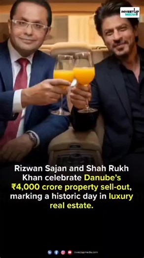 INVESTUPMEDIA on Instagram: "Danube Properties celebrated selling ₹4,000 crore worth of homes in one day with a grand event featuring Shah Rukh Khan, emotional moments on stage, and a spectacular tower reveal, showcasing its strong brand power. @rizwan.sajan @iamsrk @danubeproperties #ShahRukhKhan #RizwanSajan #DanubeProperties #SRK #Dubai"