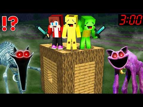 JJ and Mikey SURROUNDED by NIGHTMARE CATNAP in Minecraft Maizen Security House! Banana Kid
