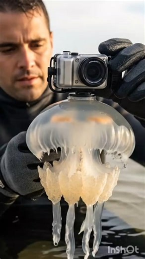 Micro Camera on Jellyfis Into the Deep Ocean Darkness#microcamera #wildlifedocumentary#youtubeshorts