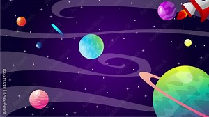 Animated, Illustration of a Cartoon Rocket Taking Off Depicting the Launch of a Product, Service, or Career with Moving Comets and Asteroids in the Background of Space and Galaxy Stock Video