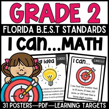 Grade 2 Math I Can Statements Posters & Teacher Checklist | Florida B.E.S.T.