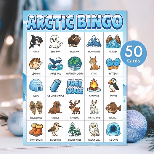 Winter Bingo, Arctic 50 Holiday Bingo Cards, Winter Wonderland Bingo Game Printable for Kids Party Game, Classroom Activity, Family Game. - Etsy
