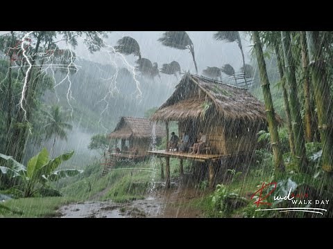 A RAIN STORM DAY IN THE HEAVENLY VILLAGE OF MOUNTAIN, A RELAXING RAIN WALK