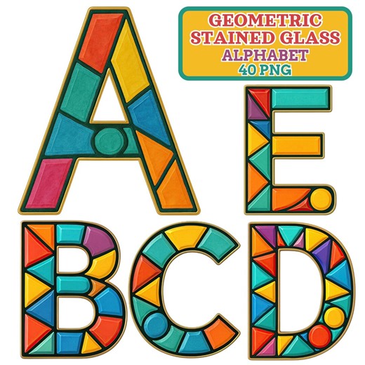 Stained Glass Alphabet PNG | Geometric Mosaic Font (40 Files) - Etsy UK
