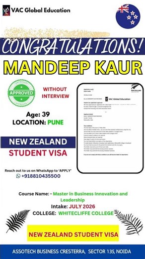 NZ Study Visa Approved - Without Interview | WhiteCliffe Colleges| JULY 2026 Intake | MBIL #shorts