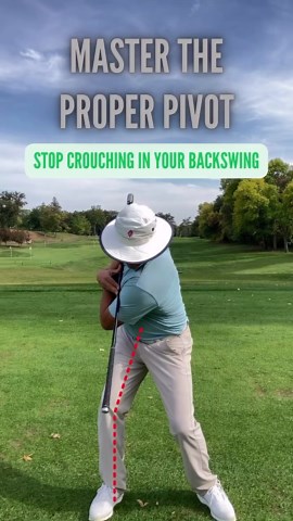 RYP Golf - Reach Your Potential on Instagram: "Mastering the proper pivot is CRITICAL for SPEED & COMPRESSION on your shots 🔥 ❌ A big mistake amateurs make is to crouch in their backswing TIP ⬇️⬇️⬇️ Remember that bent knees REDUCES your ability to achieve a big turn behind the ball ✅ Let the trail leg come close to straight and you’ll get more turn on your backswing for a better pivot #golfswing #golftips #golfvideo #golfcoach"