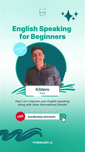 Are you ready to improve your English with Kildere? 🐱 Then join our English Speaking for Beginners class! Let's practice your speaking for one hour, guided by our expert tutor while talking in casual English with other international friends! This class is perfect for you who are: ⬆️ At Beginner Level English and aims to improve? 🧑‍🏫 Looking for a tutor to teach you? 😄 Looking for new friends or someone to talk to? What you’ll get: ✅ Improved English fluency ✅ Practice with global friends! ✅ 