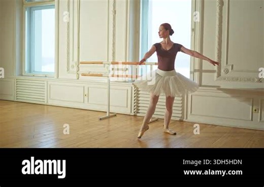 Young ballerina in tutu skirt dancing practicing ballet positions in dance class. Young classical dancer woman in dance studio. Ballet class training. Performer girl rehearsing dance in ballet school Stock Video Footage - Alamy