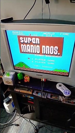 Super Mario 1 NES Nintendo Top Loader AV Mod inputs Sony Trinitron CRT TV 📺