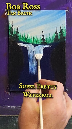 Bob Ross Fan Brush WOW Very Pretty Waterfall #bobross #shorts