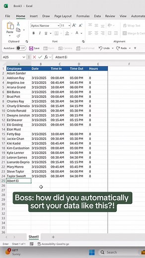 How to automatically sort your data using VBA. 👀 Download this free step-by-step guide I created using the link in my pr0file. #scribe #scribehow #excel #exceltips #exceltricks