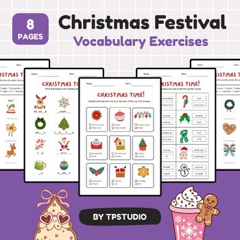 Christmas Vocabulary Worksheets | ESL Activity | 1st - 3rd Grade