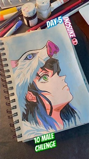 Drawing Inosuke for my Subscriber! 🐗⚔️ (Day 4/10) #shorts #demonslayer