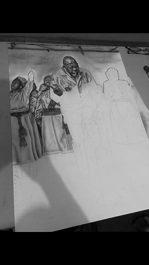 This beautiful drawing showcases The Holy Saints Artist Development in action, a clap and tap choir that embodies passion and unity. The artist skillfully captures the energy, emotion, and movement of the choir members, especially the central figure whose expression reflects deep spiritual connection and intensity. Though unfinished, the shading and attention to detail already bring the scene to life, highlighting the choir’s dedication to their performance and faith.🔥🙏✨