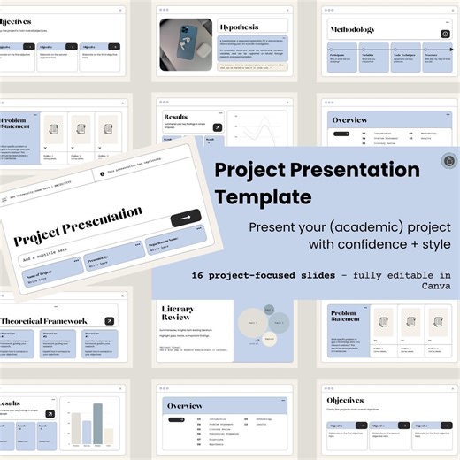 Project Presentation Powerpoint Template | Academic Research Template Presentation Fully Editable Canva Slide Deck - Etsy
