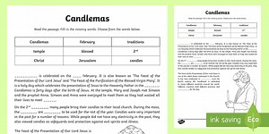Candlemas Cloze Writing Worksheet