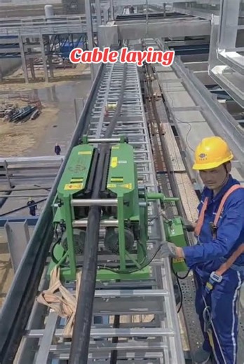 Factory bridge cable laying site! #CableLaying #CablePulling #cablefeeder #cableconveyortool #CableConveyor #Cabletraction #draw #winch #cablereel #Workflow #tiktok #cabletray #foryou #Synchronousoperation #electricpowerengineering #cablework #ConstructionTech