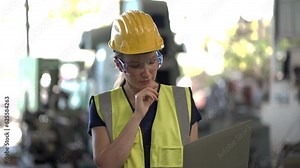 caucasian engineer woman checking and inspecting electronic components for industrial technology parts in factory. worker female quality control spare part machine in warehouse Workshop checking stock