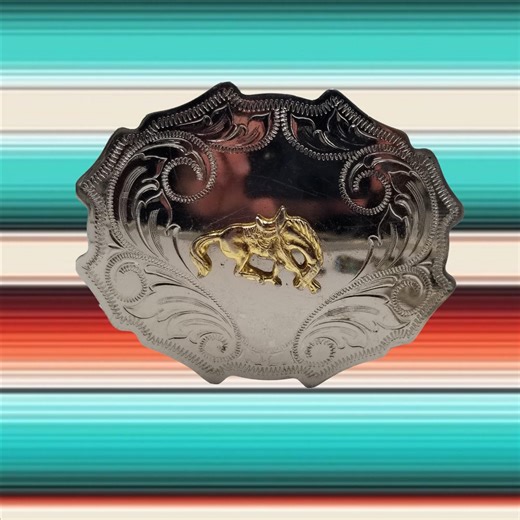 Vintage Rodeo Belt Buckle: Stamped Nickel Plated Bronco Horse - Etsy