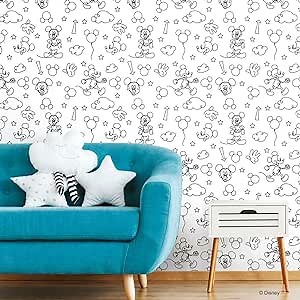 Disney Mickey Mouse Line Art Black Peel & Stick Wallpaper by RoomMates, RMK11775RL