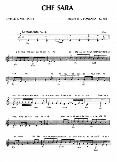 Jose Feliciano CHE SARÀ Sheet music | Easy Sheet Music