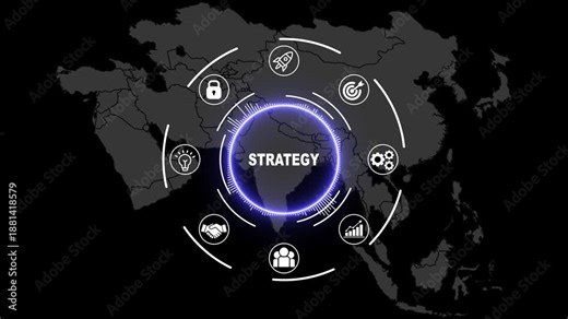 Corporate Business Strategy and Competitive Planning Animation with World Map and Leadership Icons