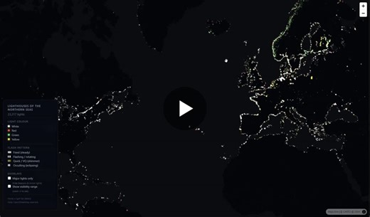 Here are all the lighthouses of the Northern Seas, each light is the right color, each turns or pulses at the right frequency, and is scaled with its brightness. You can also see how far they are… | Ethan Mollick | 17 comments