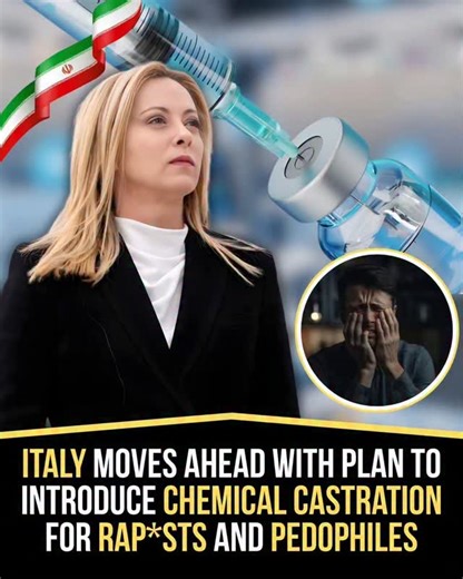GlobalCodeX on Instagram: "Italy Approves Controversial Law Allowing Chemical Castration for Rapists and Pedophiles Italy has sparked heated debate both nationally and internationally after passing a new law that allows chemical castration as a punishment for convicted rapists and pedophiles. The measure aims to protect victims, prevent future offenses, and boost public safety. Chemical castration works by lowering sexual drive through medication, requiring ongoing doses to remain effective. Sup