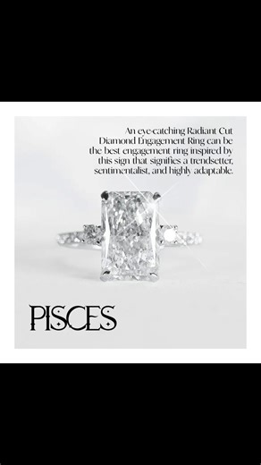 Compassionate, artistic, emotionally aware, and born naturally adaptable. A soulful and prolific design is the best style for this Zodiac sign. An eye-catching Radiant Cut Diamond Engagement Ring can be the best engagement ring inspired by this sign that signifies a trendsetter, sentimentalist, and highly adaptable.💍😍 📲 Download the LVNA mobile app now on IOS & Android or shop lunabydrakedustin.com to order online! #StayBrilliant ✨ | LVNA By Drake Dustin