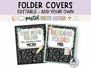 Folder Covers for Homework, Subject, or Take Home Folders - Student and Classroom Organizing - Editable Composition Notebook Theme Templates - Etsy