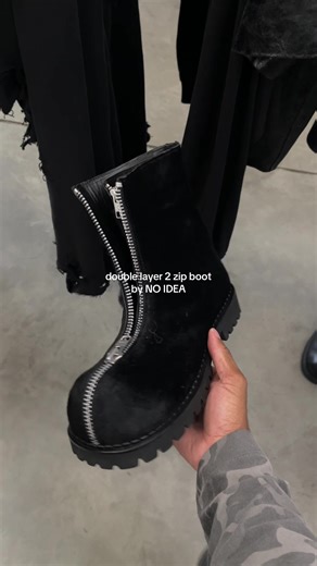 these boots are insane. double layered 2 zip pony hair boot by the brand No Idea. found these at Dover Street Market Los Angeles #boots #fashiontiktok #outfitinspo #blackboots #doverstreetmarket