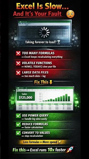 Excel Is Slow? Fix It Fast ⚡ (Make Your Excel 10x Faster)