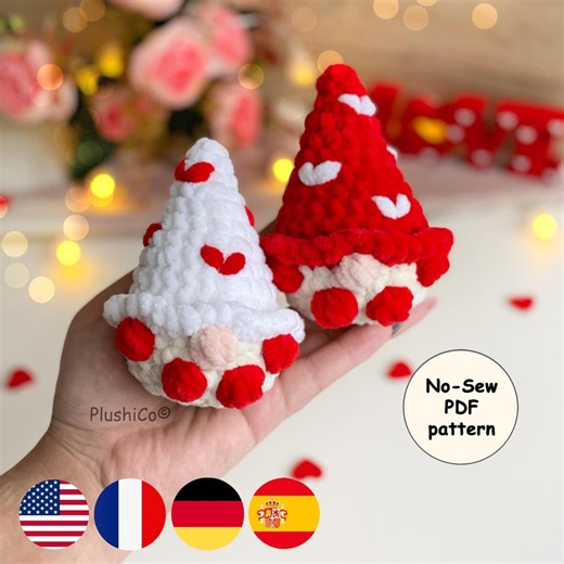 Valentines Gnome Crochet Pattern, No-sew Love Amigurumi, Sweetheart Ornament PDF, Market Preps, - Etsy