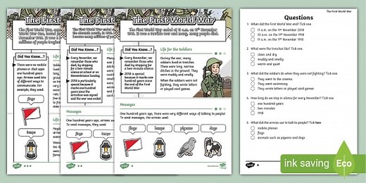 KS1 The First World War Differentiated Reading Comprehension Activity